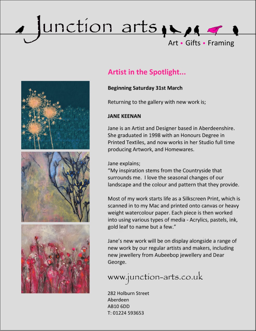 Artist in the Spotlight, Junction Arts, Aberdeen | Jane Keenan Design